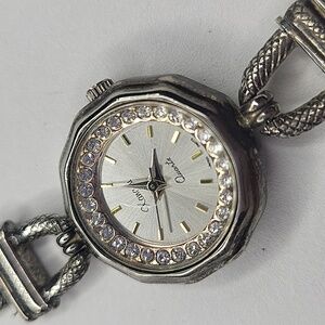Xanadu Silver Quartz Watch with Crystal Bezel